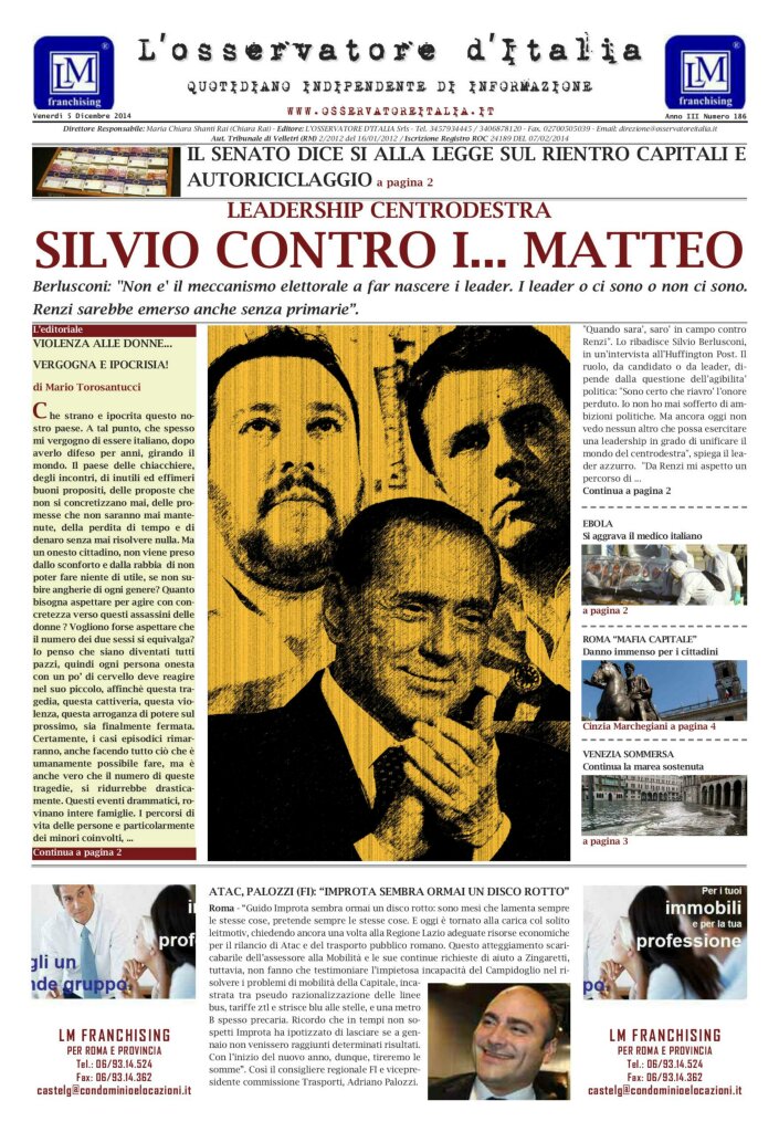 L'osservatore d'Italia edizione del 5 Dicembre 2014